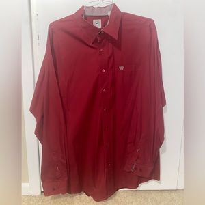 Men’s Cinch Long Sleeve Button Up, Maroon, Large